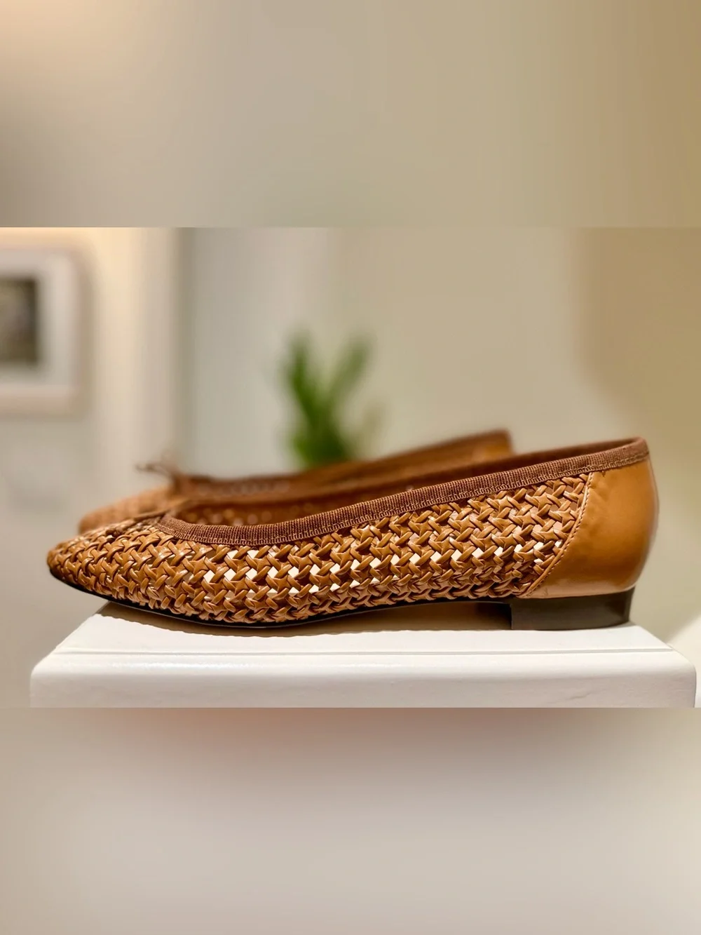 New J.Crew Woven Ballet Flats Size 9 Cognac Brown Raffia Look